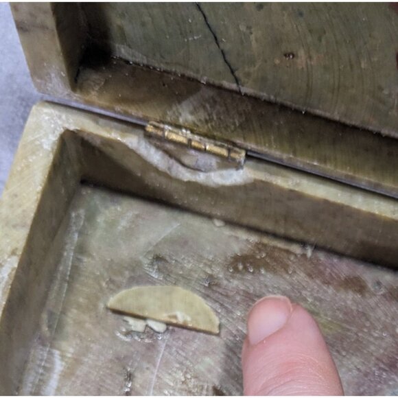 Hand Carved Floral Soap Tone Hinged Trinket Box - Picture 13 of 14